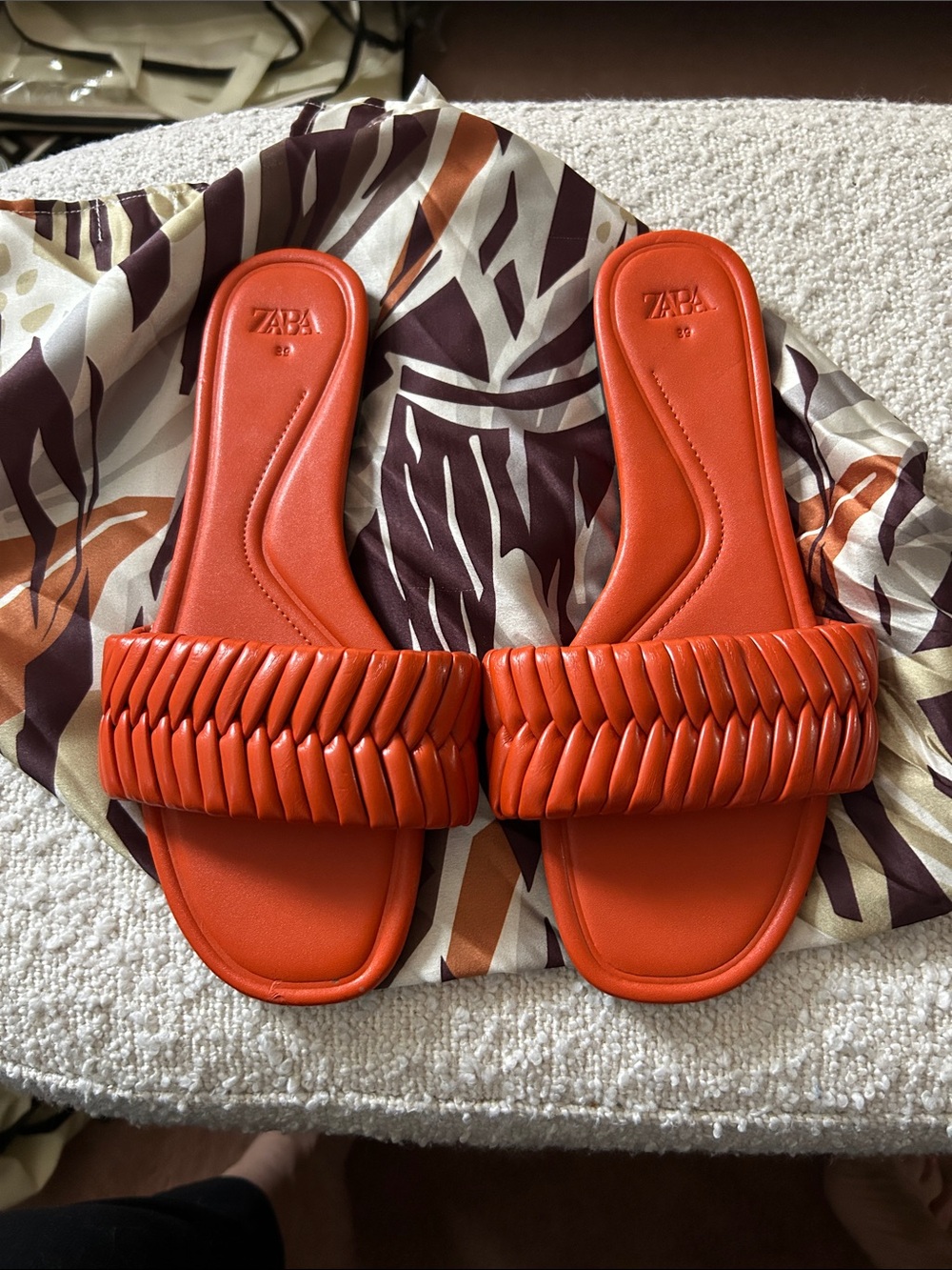 Zara Braided Slide Sandals in Orange-Red